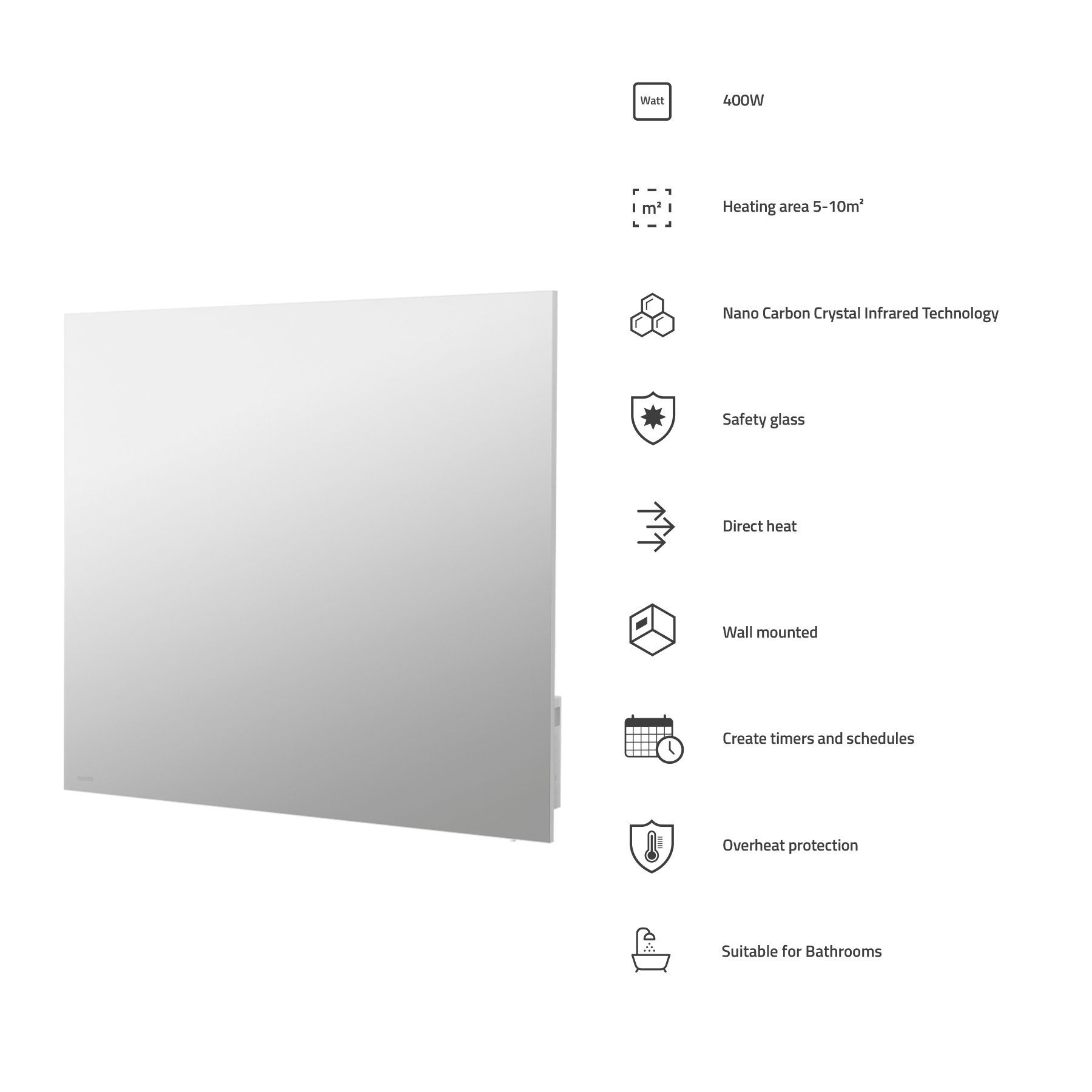 Termostat i mençur Hombli smartes Infrarot Glas Heizpanel 400W Spiegel - Figura 2
