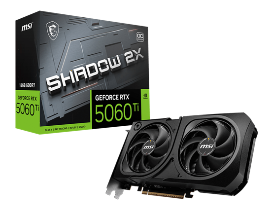 Kartelë Grafike (GPU)MSI GeForce RTX 5060 Ti SHADOW 2X OC PLUS / 16GB GDDR7 Graphics Card - Zezë