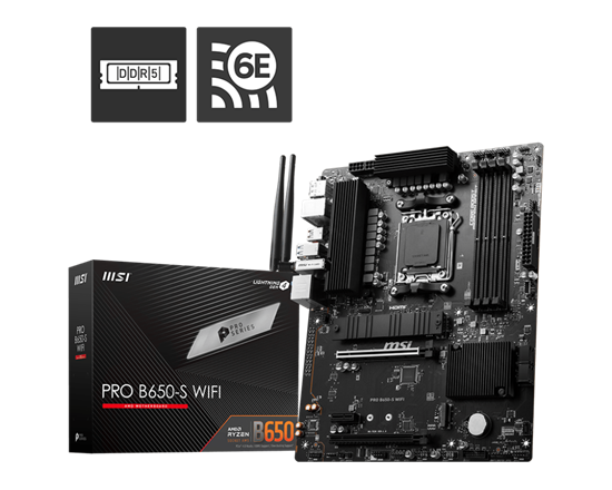 Pllakë Amë AMD MSI PRO B650-S WIFI AM5 ATX me mbështetje për Ryzen 7000/8000/9000 DDR5