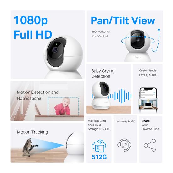 Kamera Sigurie IP TP-Link Tapo C200 / Pan and Tilt / Wi-Fi / Full HD / Night Vision – Bardhë - Figura 5