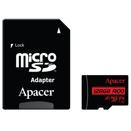 Kartë Memorie MicroSDXC Apacer / 128GB / UHS‑I U1 V10 A1 / R100 / 100/25 MB/s / Adapter – Zezë