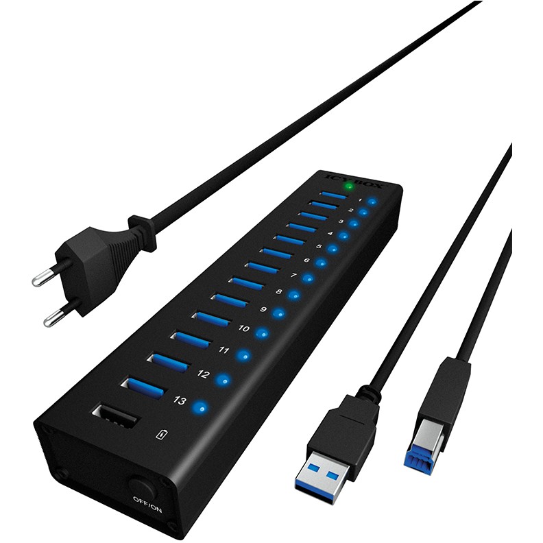 HUB ICY BOX USB 3.0 / 13 Ports + 1x Charging Port / with Power Supply / Aluminium - Zezë