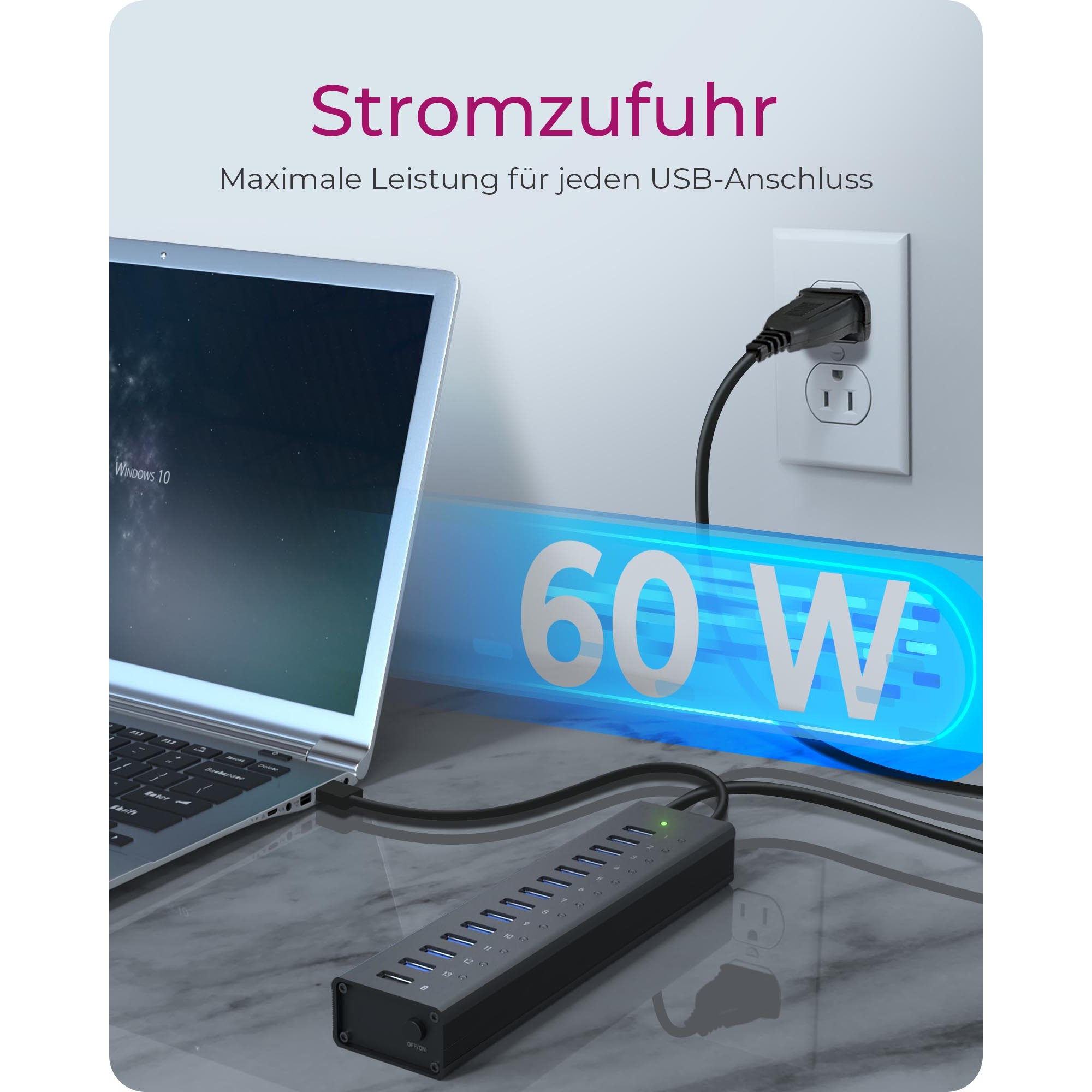 HUB ICY BOX USB 3.0 / 13 Ports + 1x Charging Port / with Power Supply / Aluminium - Zezë - Figura 4
