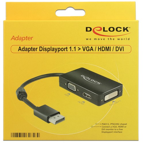Kabllo Adapter DELOCK DisplayPort → VGA + HDMI + DVI 24+1 / St–Bu - Zezë - Figura 2