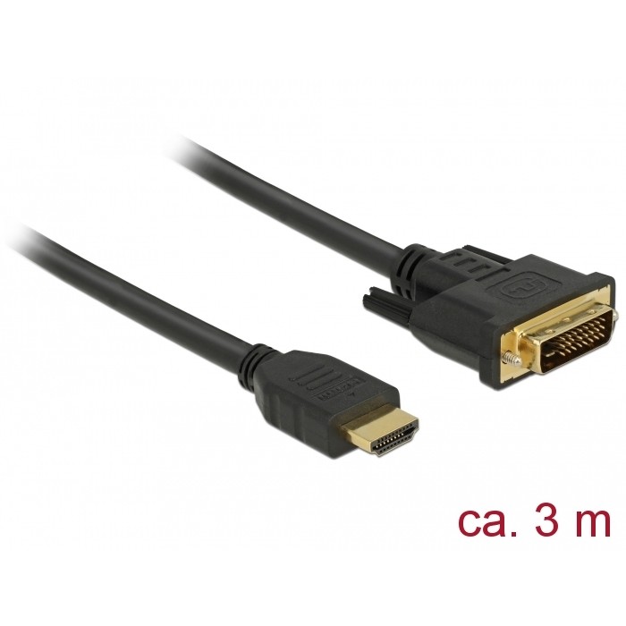 Kabllo HDMI ↔ DVI 24+1 DELOCK / Bidirectional / St–St / 3m - Zezë