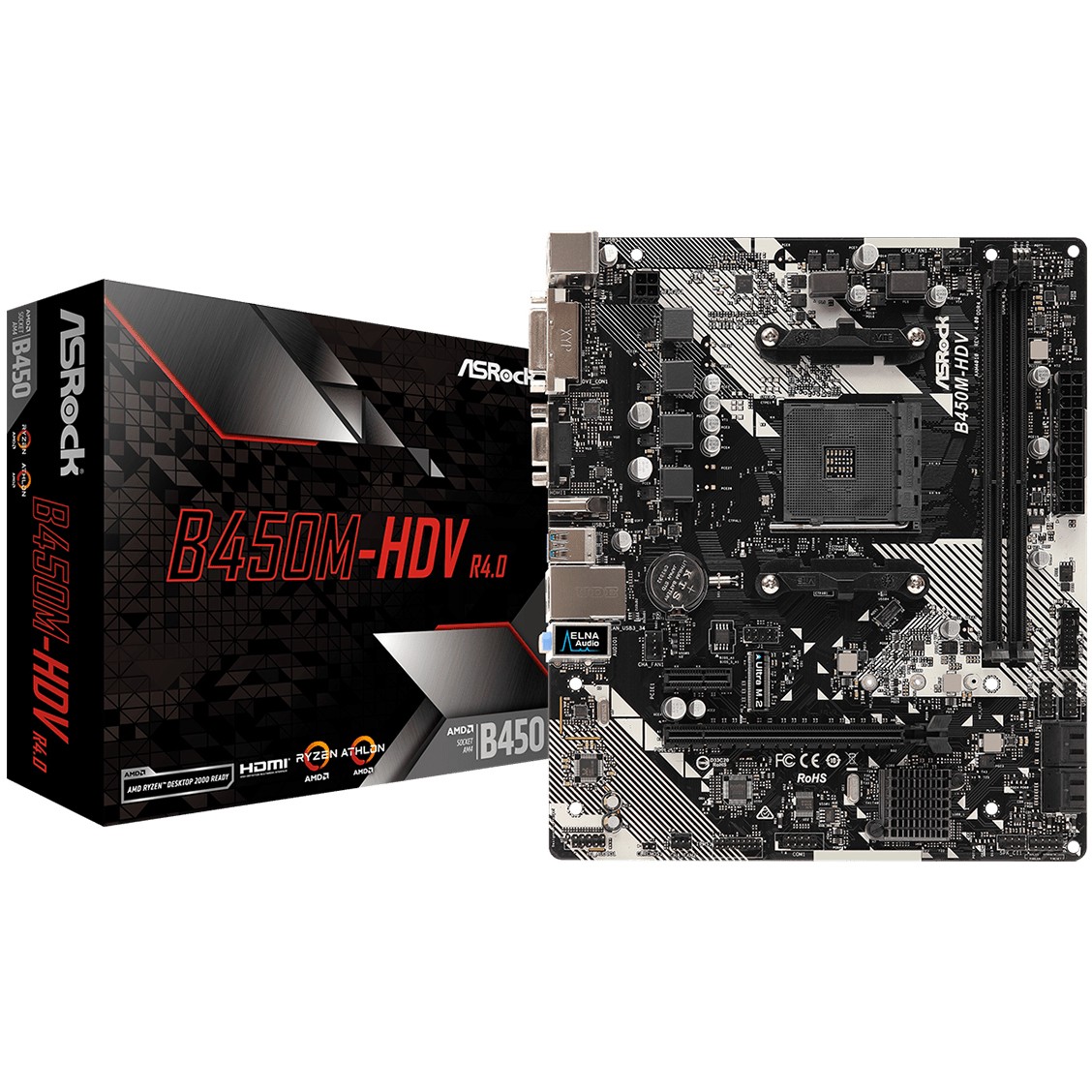 Pllakë Amë AMD AM4 ASRock B450M-HDV R4.0 / mATX / DDR4 / HDMI+VGA+DVI