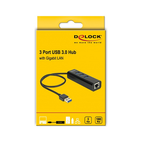HUB DeLock USB 3.0 3-Port / 1 Port Gigabit LAN 10/100/1000 Mb/s / 3 Ports - Figura 2
