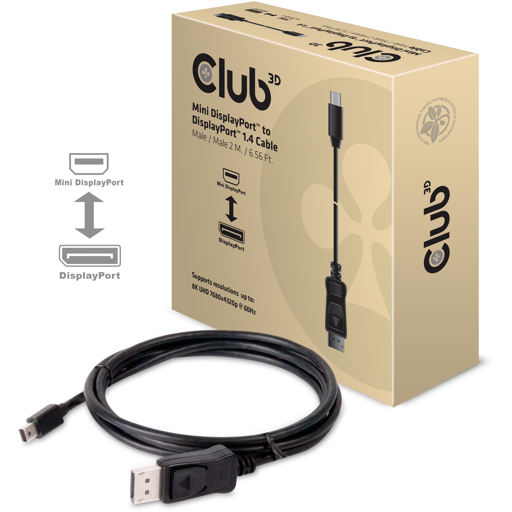 Kabllo Club3D Mini DisplayPort 1.4 ↔ DisplayPort 1.4 / St–St / 2m / 8K / 60Hz - Zezë - Figura 2