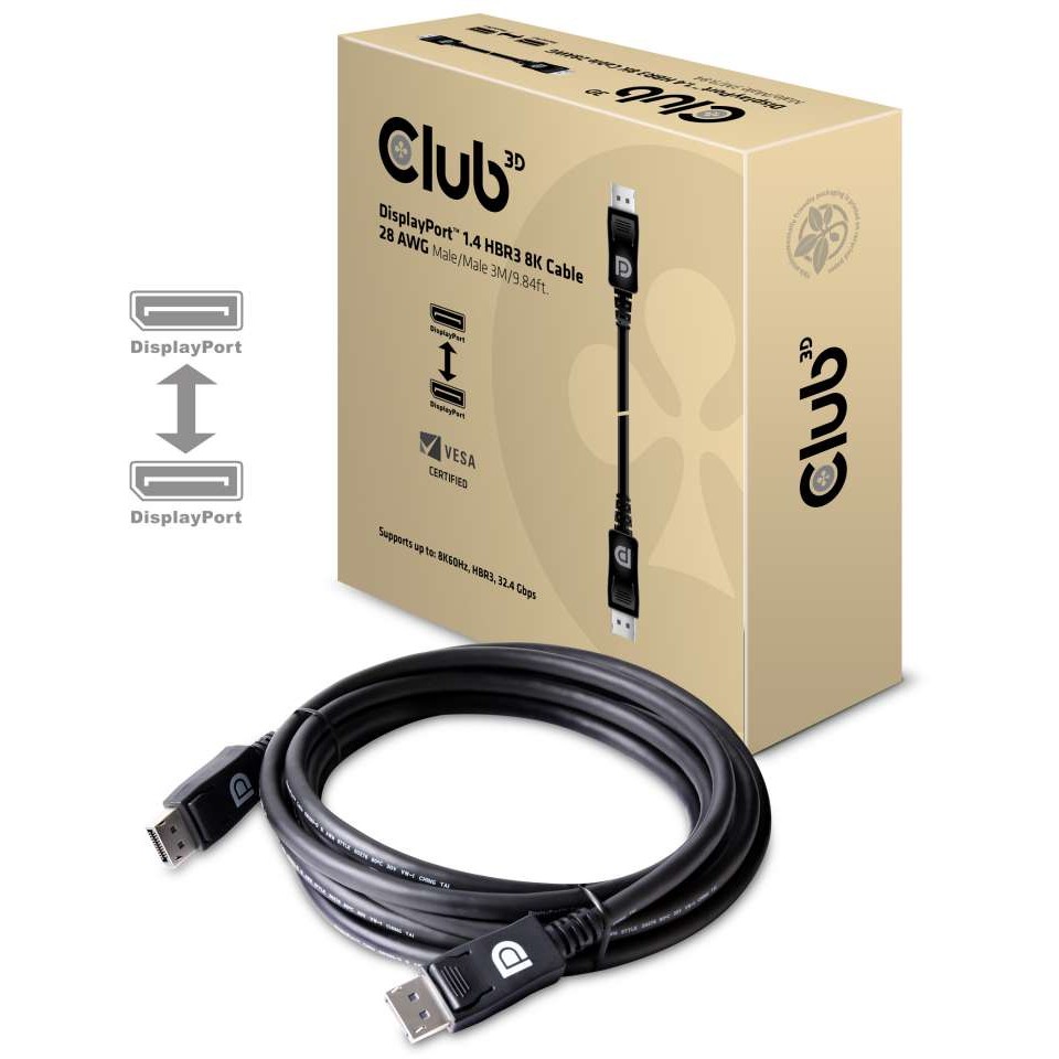 Kabllo DisplayPort Club3D / 1.4 HBR3 / 32.4Gb/s / 3m / 8K60Hz / ST - ST - Figura 2