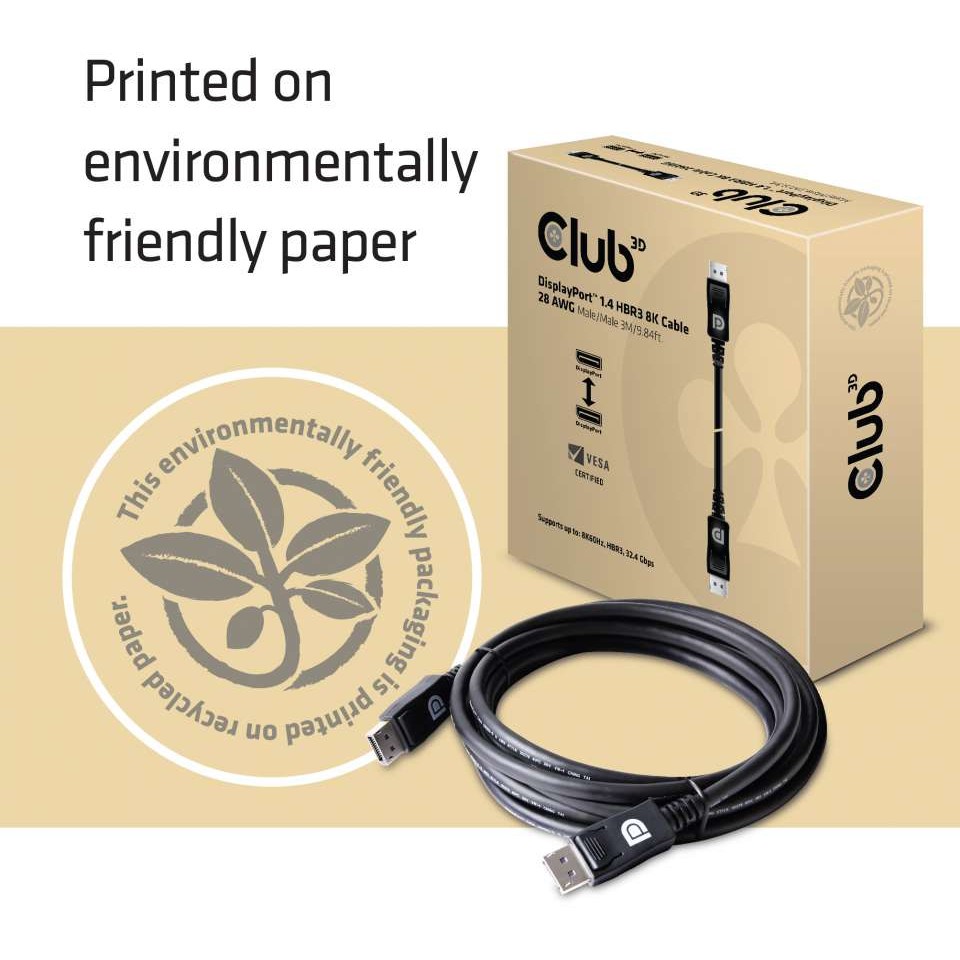 Kabllo DisplayPort Club3D / 1.4 HBR3 / 32.4Gb/s / 3m / 8K60Hz / ST - ST - Figura 5