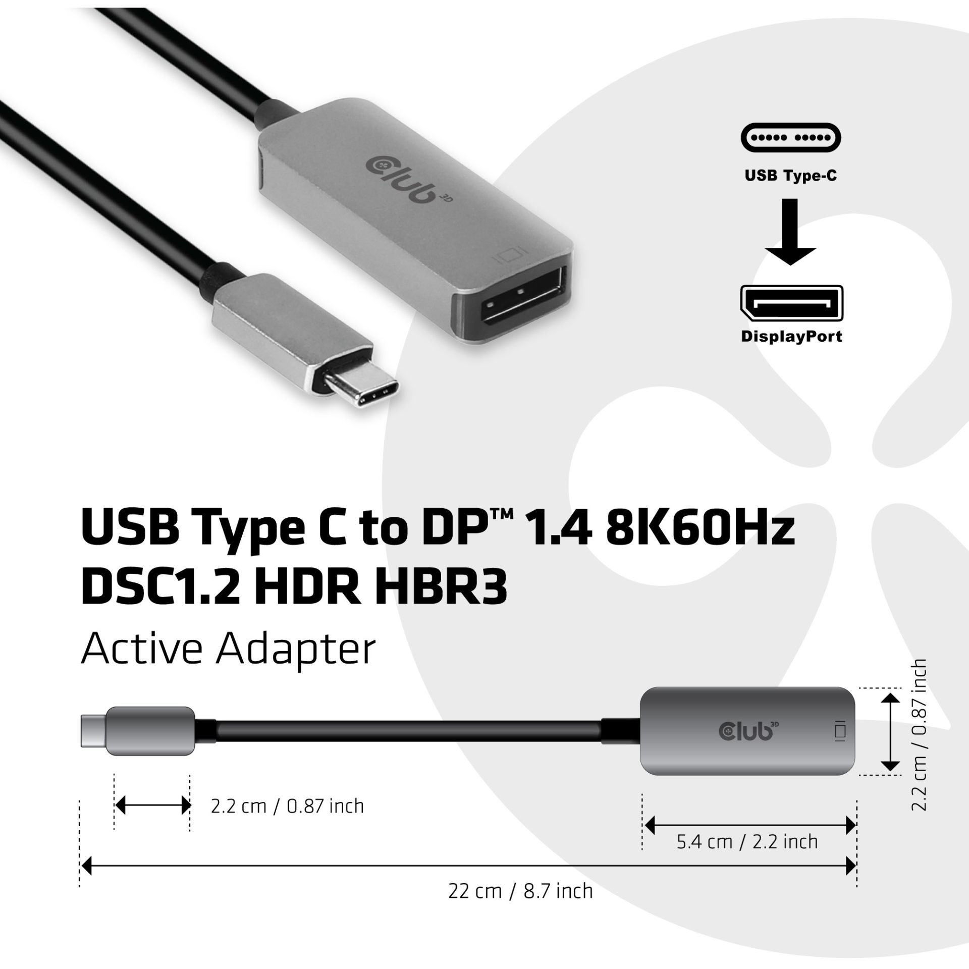 Adapter USB‑C Club3D / USB 3.2 → DP 1.4 / 8K60Hz HDR / Aktiv / St‑Bu - Figura 3