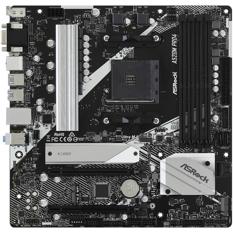 Pllakë Amë AMD AM4 ASROCK A520M PRO 4 / DDR4 / HDMI+VGA - Figura 2