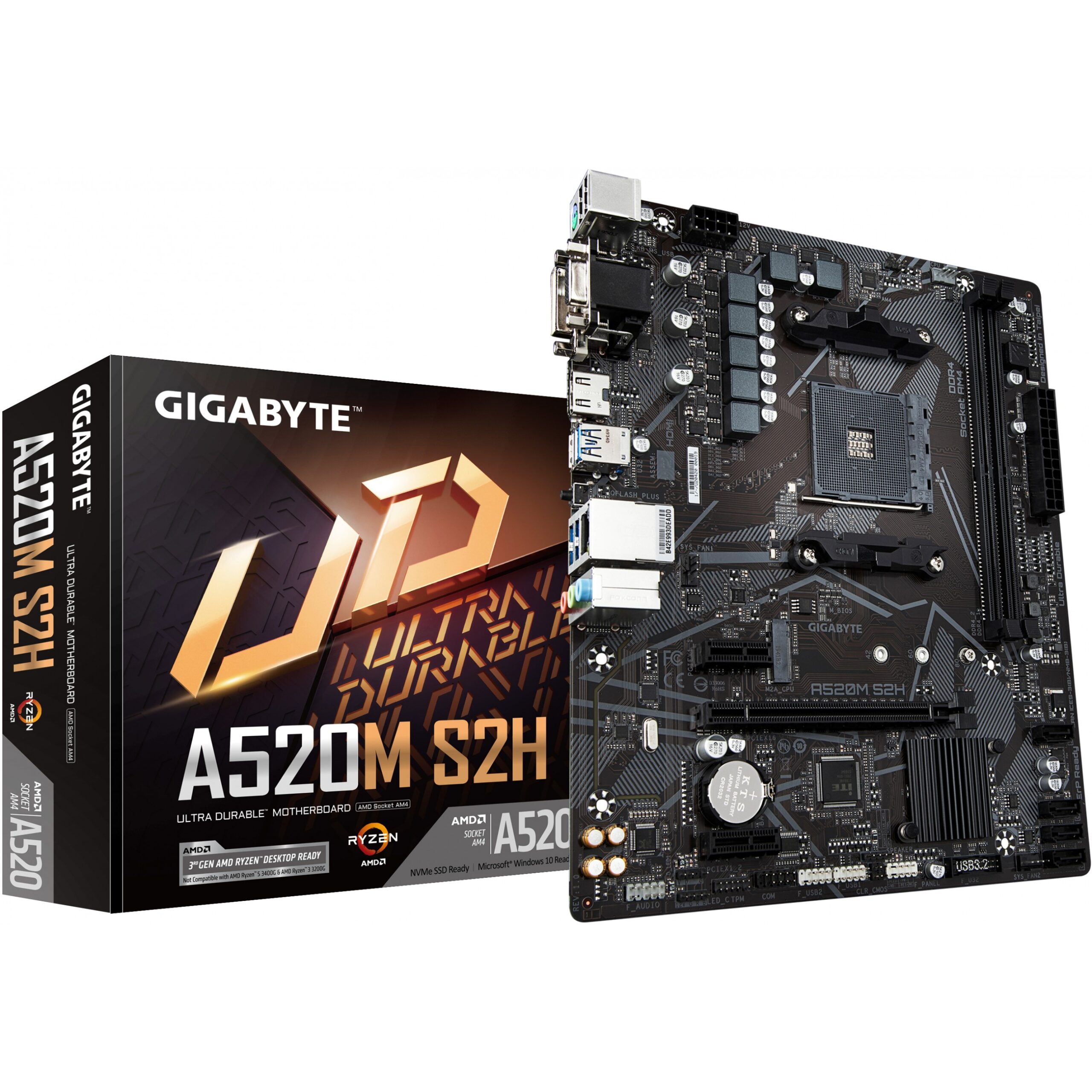 Pllakë Amë AMD AM4 Gigabyte A520M S2H / mATX / DDR4 / HDMI+VGA+DVI