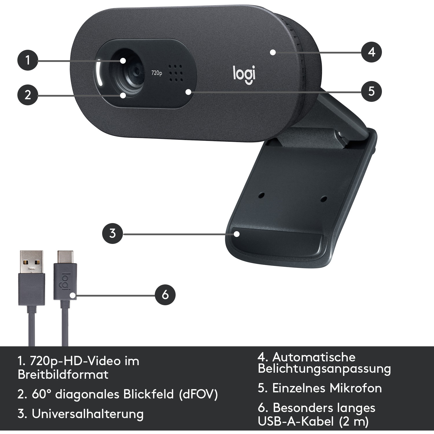 Webcam Logitech C505 1280x720 30 fps 60° / Gri - Figura 5