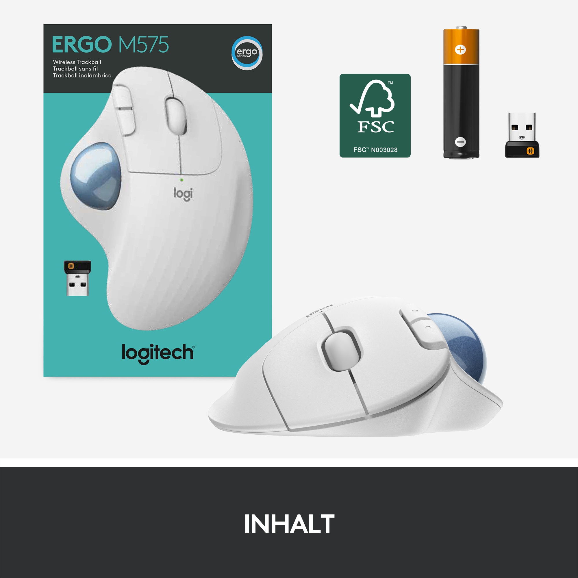 Maus pa kabllo Logitech M575 ERGO Wireless Trackball – Bardhë - Figura 5