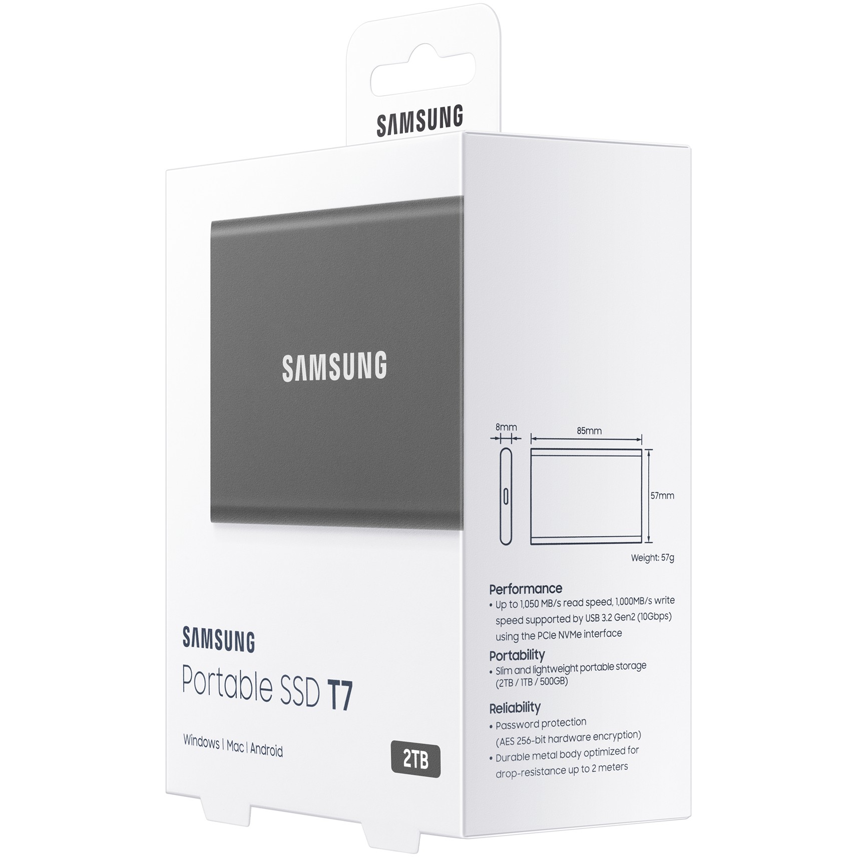 SSD 2TB Samsung Portable T7 USB 3.2 Gen2, e hirtë - Figura 3
