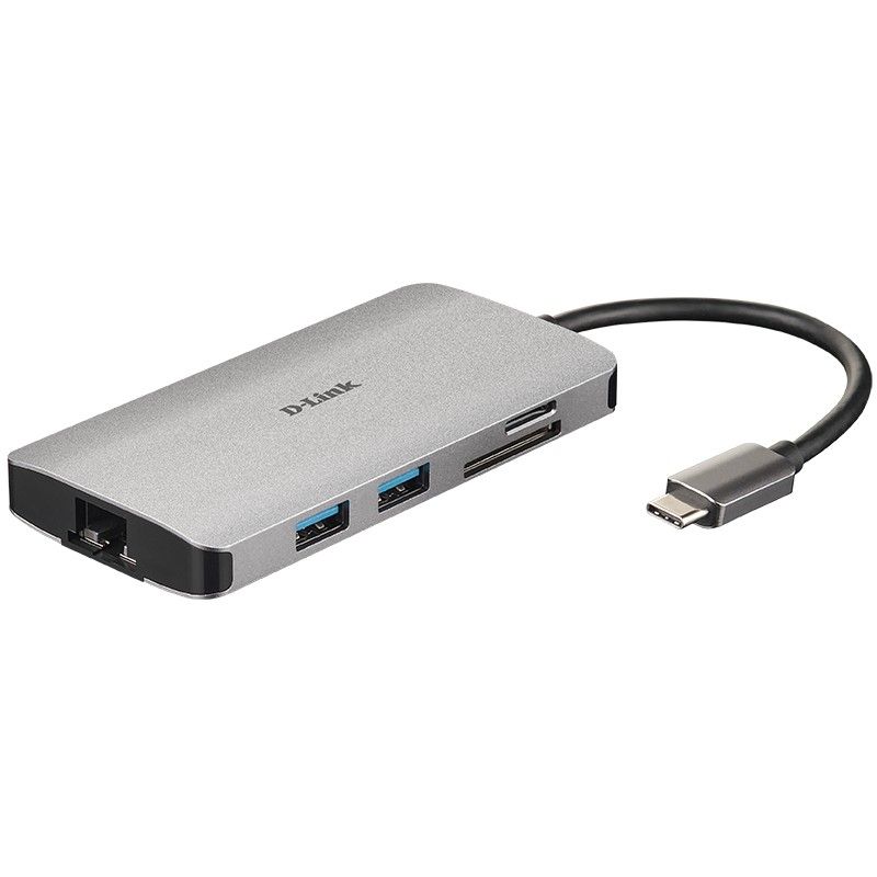 HUB D-Link DUB-M810 / USB C 8-Port Hub, HDMI 4K, USB, SD/microSD, LAN, passiv, Gri