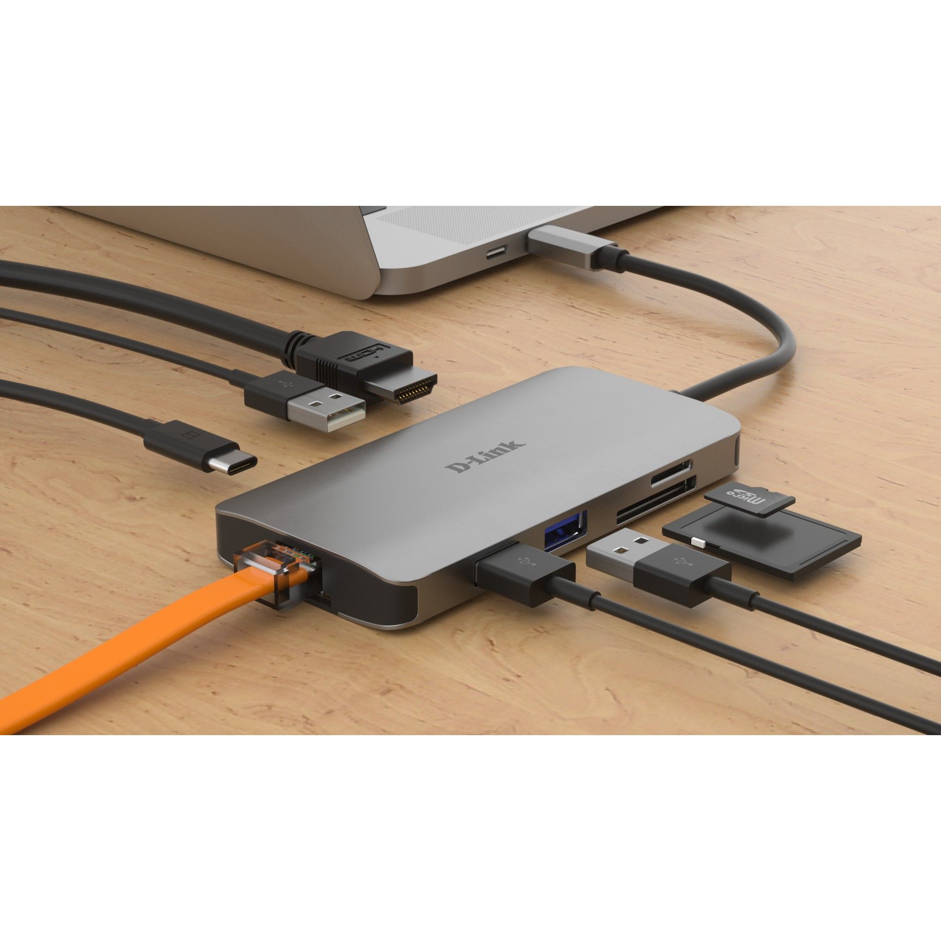 HUB D-Link DUB-M810 / USB C 8-Port Hub, HDMI 4K, USB, SD/microSD, LAN, passiv, Gri - Figura 3