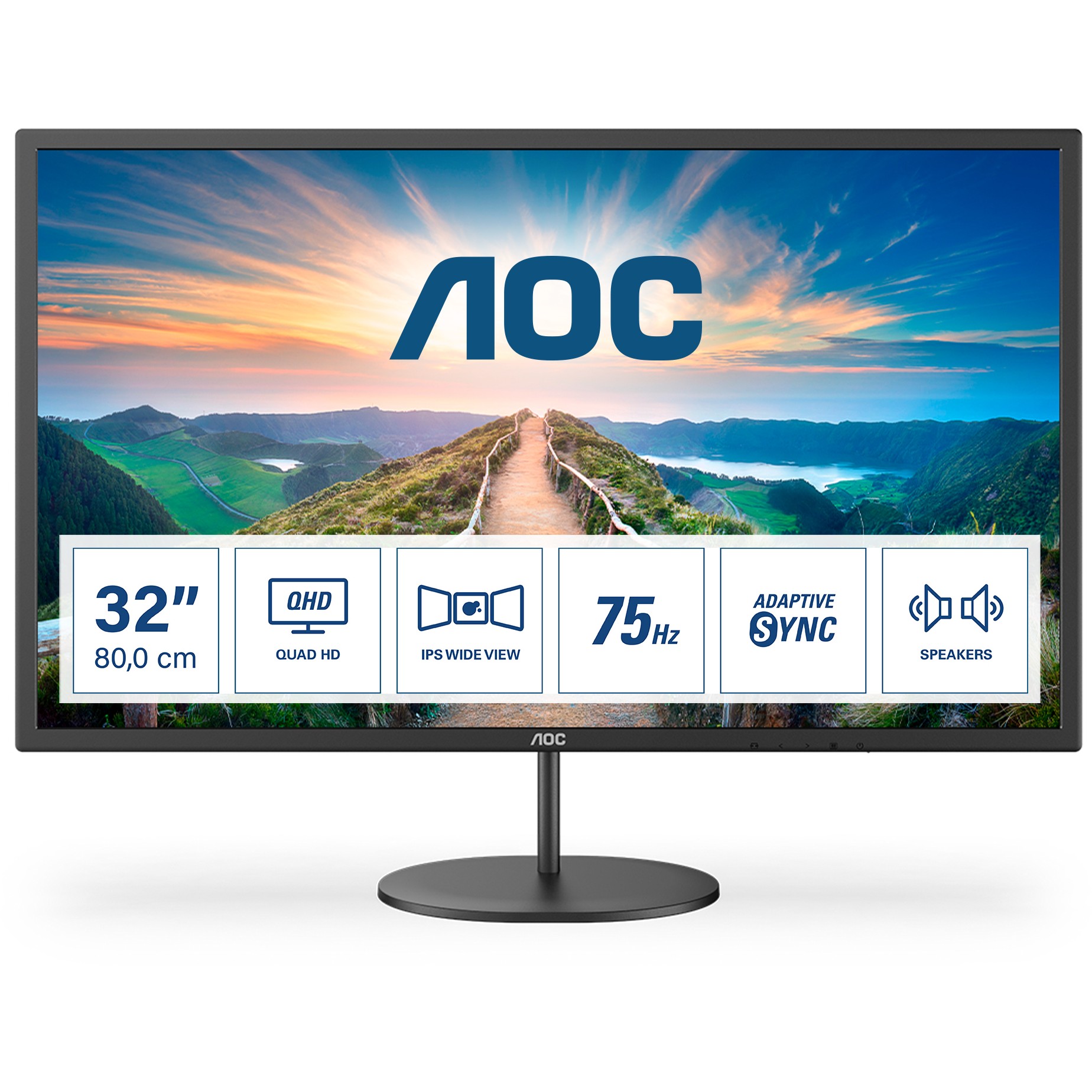 Monitor AOC 81.3cm/32'' (2560x1440) Q32V4 16:9 4ms IPS HDMI DisplayPort VESA Speaker QHD Black