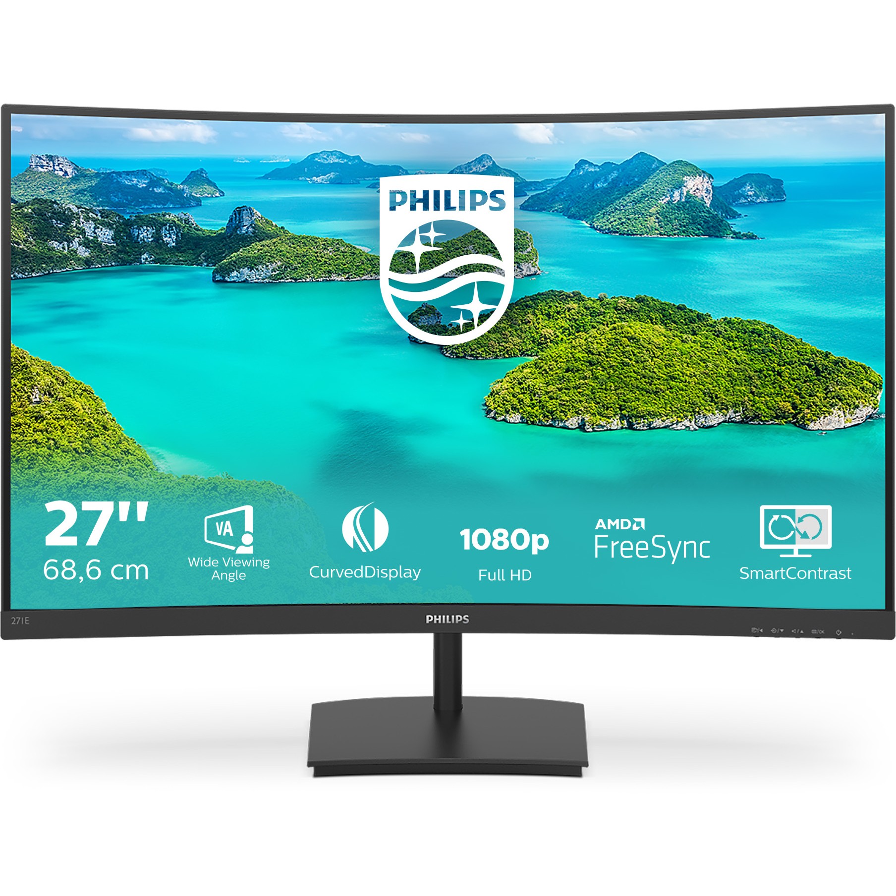Monitor i lakuar Philips 271E1SCA / 27" Full HD 75 Hz 4 ms VA Curved / HDMI / e zezë - Figura 2