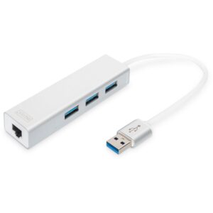 Hub USB Digitus DA-70250-1, 4 porte USB 3.0, 1 Gigabit LAN