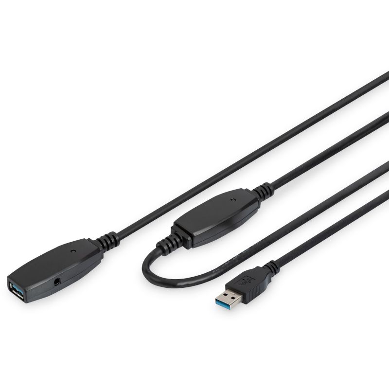 Kabllo USB zgjatues aktiv DIGITUS USB 3.0 Typ‑A në Typ‑A (M/F) / 20m - Zezë