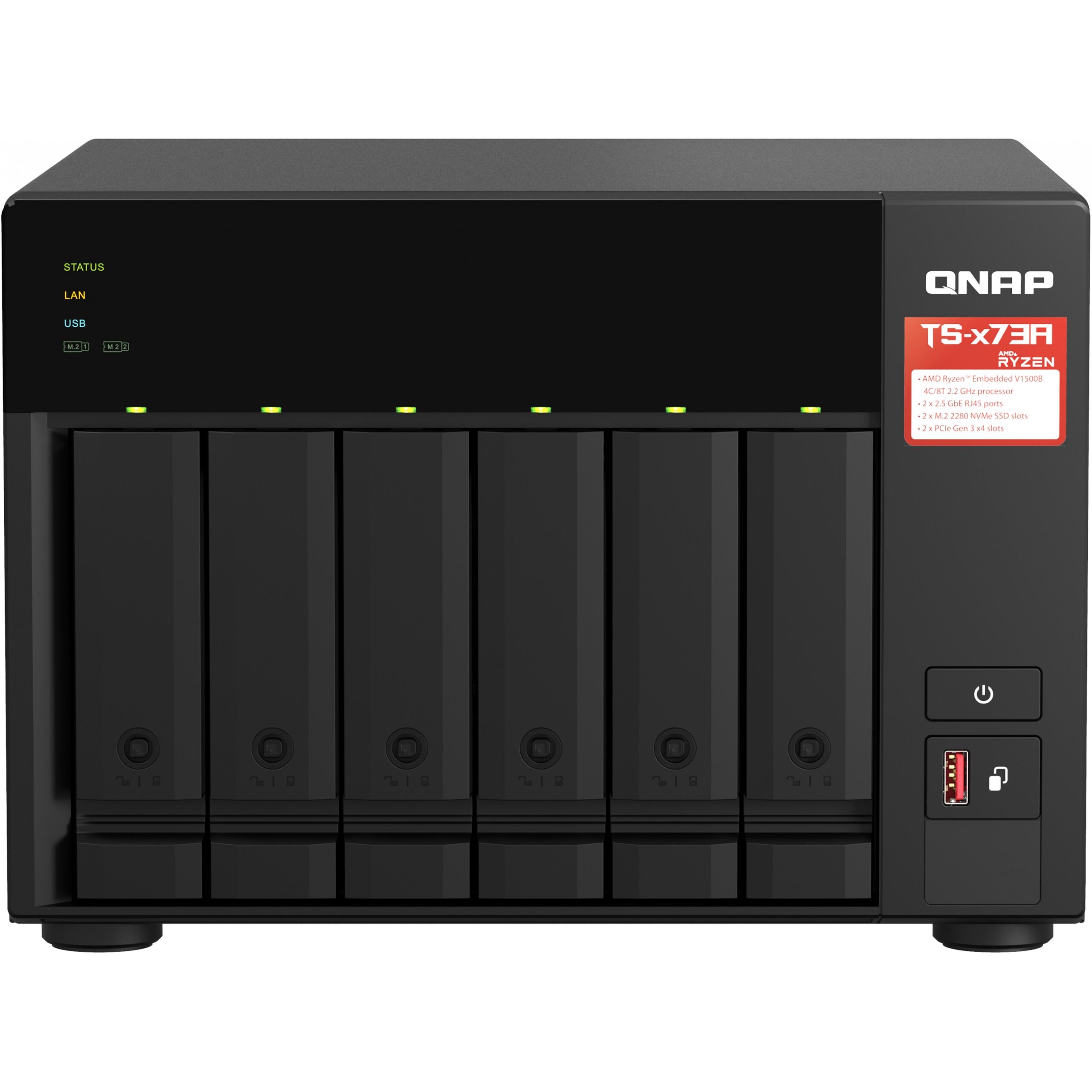 NAS QNAP TS-673A NAS-Server 6Schächte AMD Ryzen Embedded V1500B 2.2 GHz SATA 6Gb/s