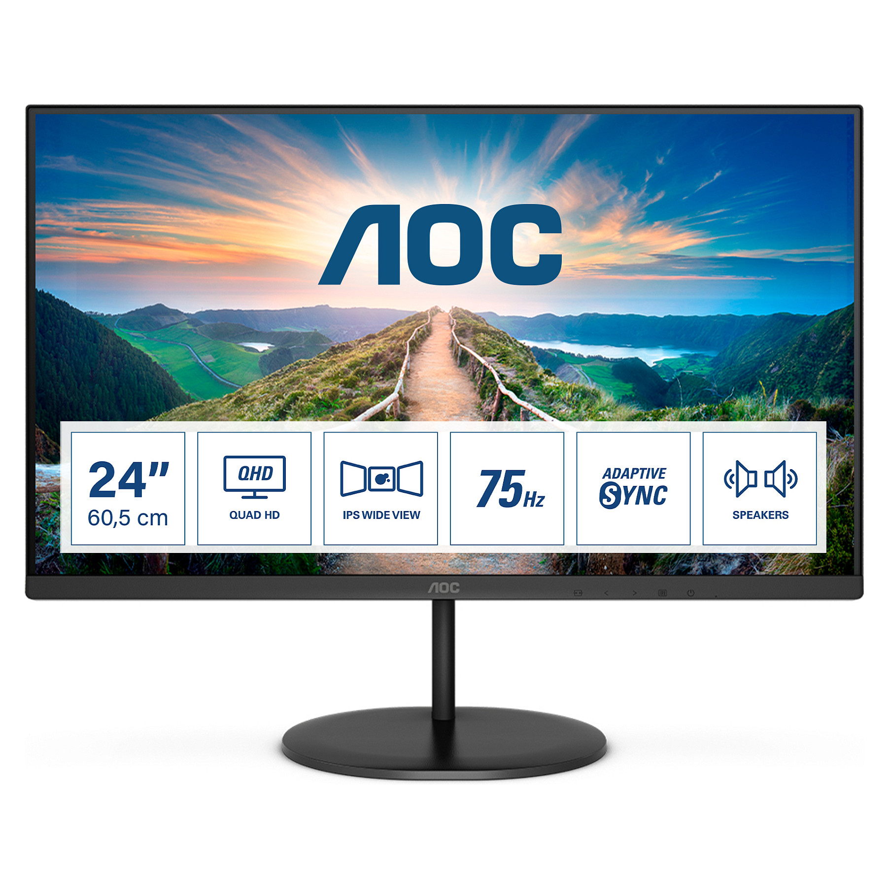 Monitor AOC Q24V4EA / 23.8"/ 2K Ultra HD IPS / LED / 75 Hz / 4 ms / HDMI+DP - Zezë