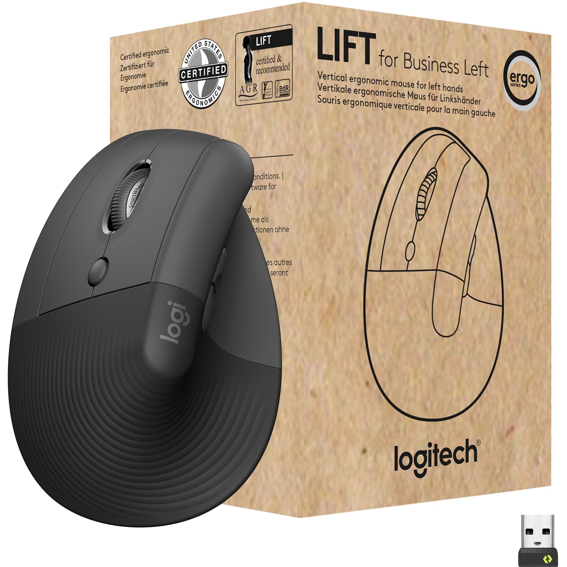 Maus pa kabllo Logitech Lift për Biznes - Maus vertikale - ergonomike