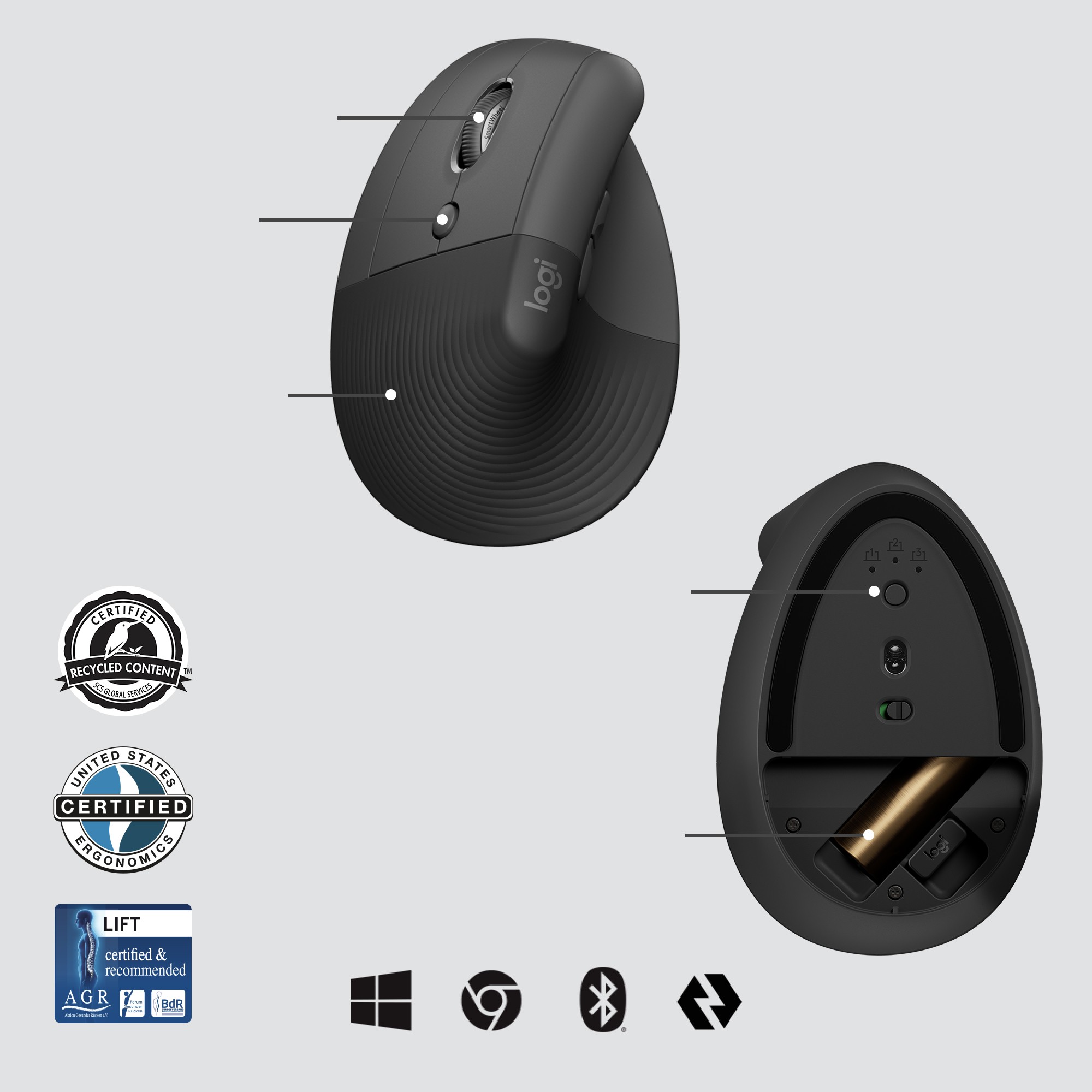 Maus pa kabllo Logitech Lift për Biznes - Maus vertikale - ergonomike - Figura 5