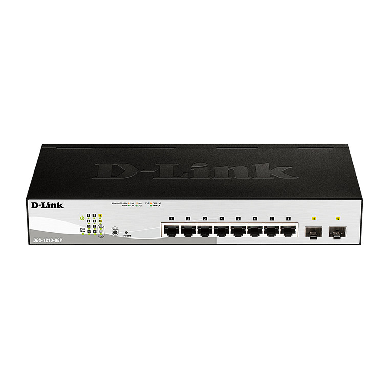 D-Link DGS-1210-08P – 8× Gigabit PoE Smart Managed Switch + 2× SFP Uplink, Rackmount
