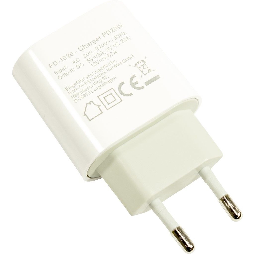 Aksesorë për telefon InterTech PD-1020 USB-C Charger 20W Quick Charge – Bardhë - Figura 2