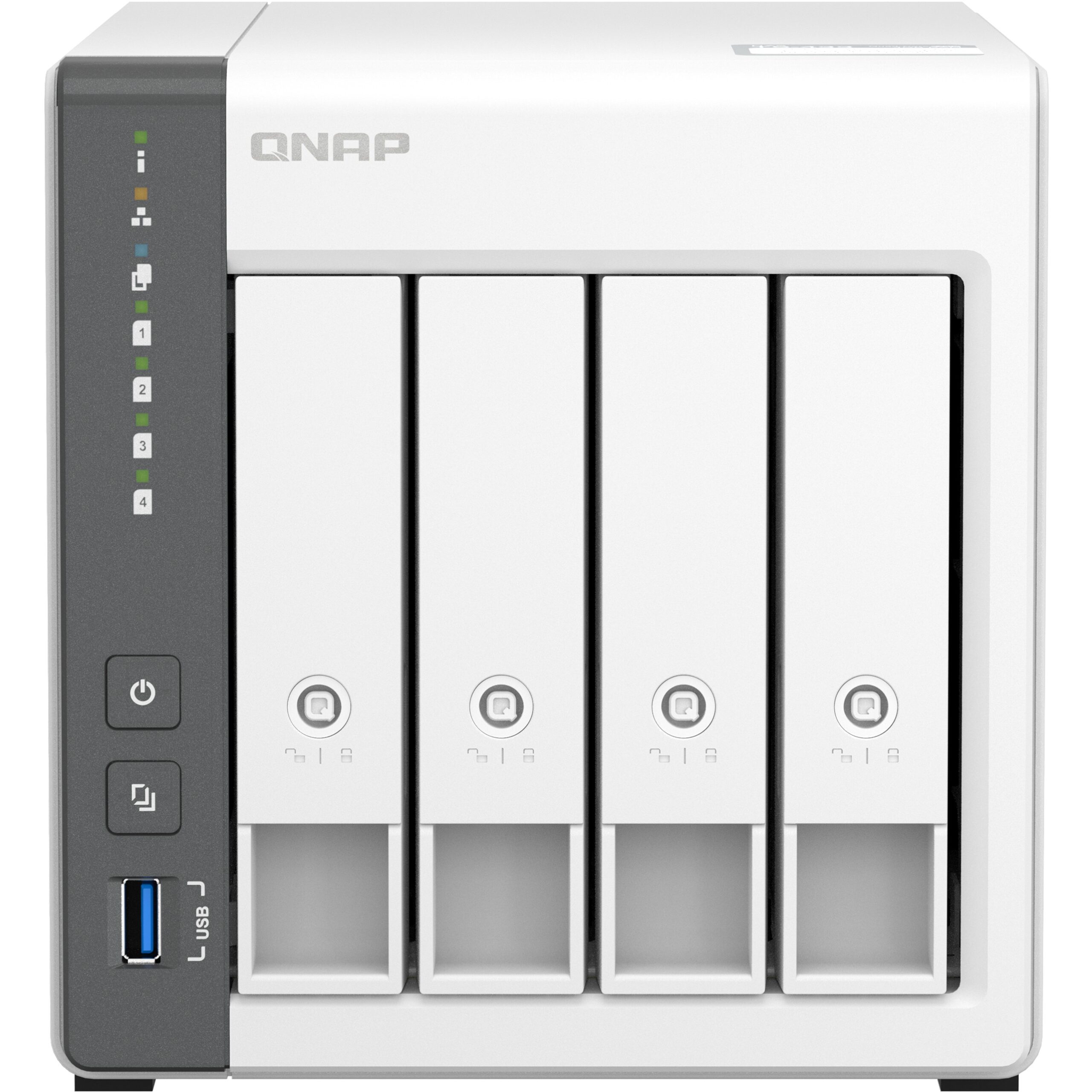 Server NAS Tower QNAP TS-433 / Cortex-A55 / 4 Slots / 4GB Maximum Memory / 4x 3.5-inch SATA 6Gb/s, 3Gb/s / I bardhë