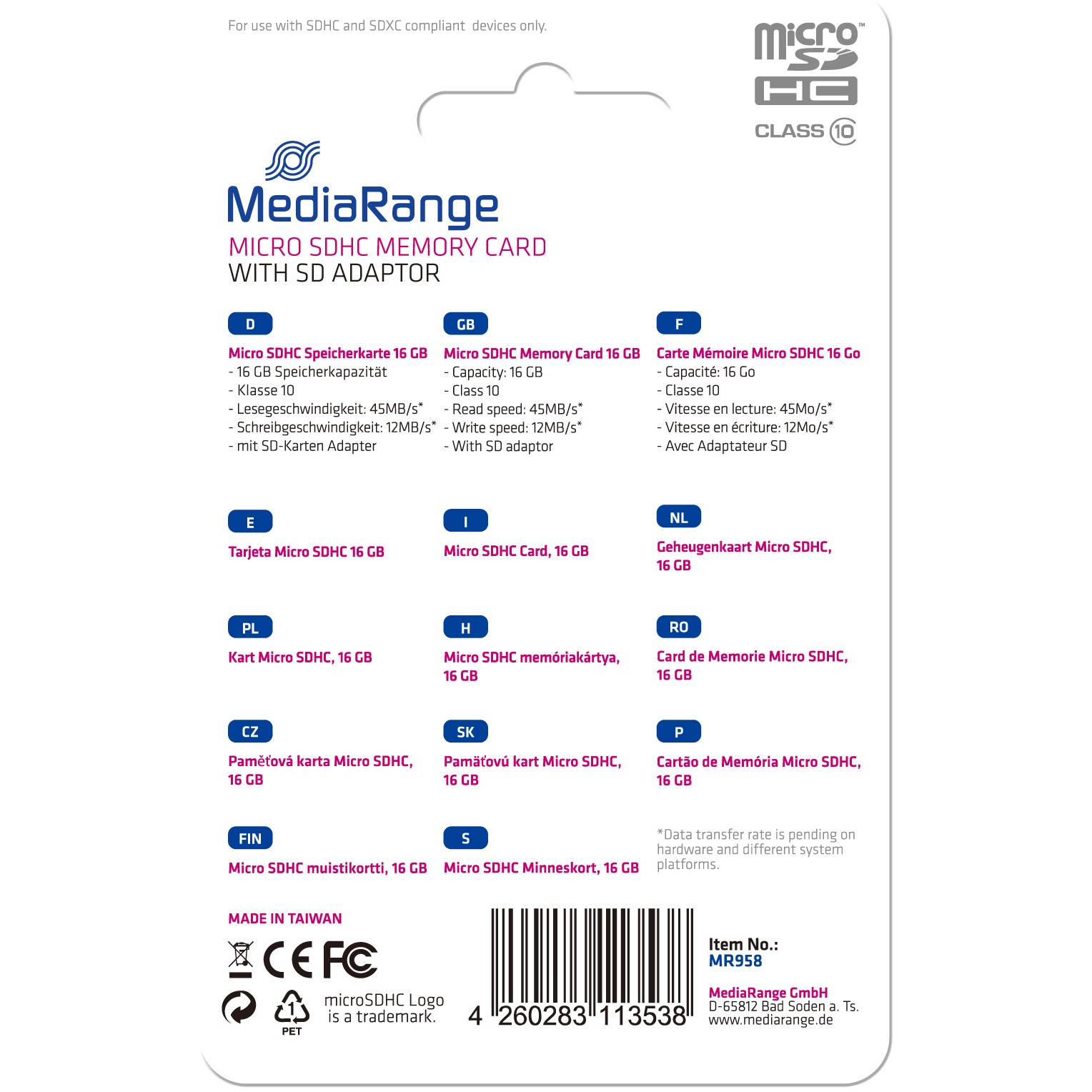 Kartë Memorie SD CARD MEDIARANGE MR958 - 16 GB - Black - Figura 2