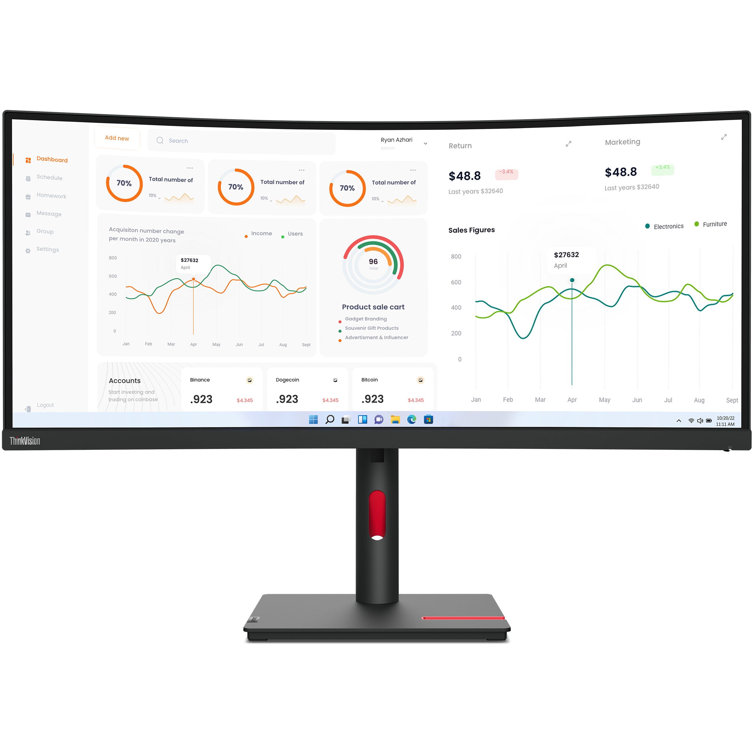 Monitor të Lakuar & UltraWide /937cm/34" (3440x1440) Lenovo ThinkVision T34w-30 4ms HDMI DP USB-C Wide Curve Raven Black