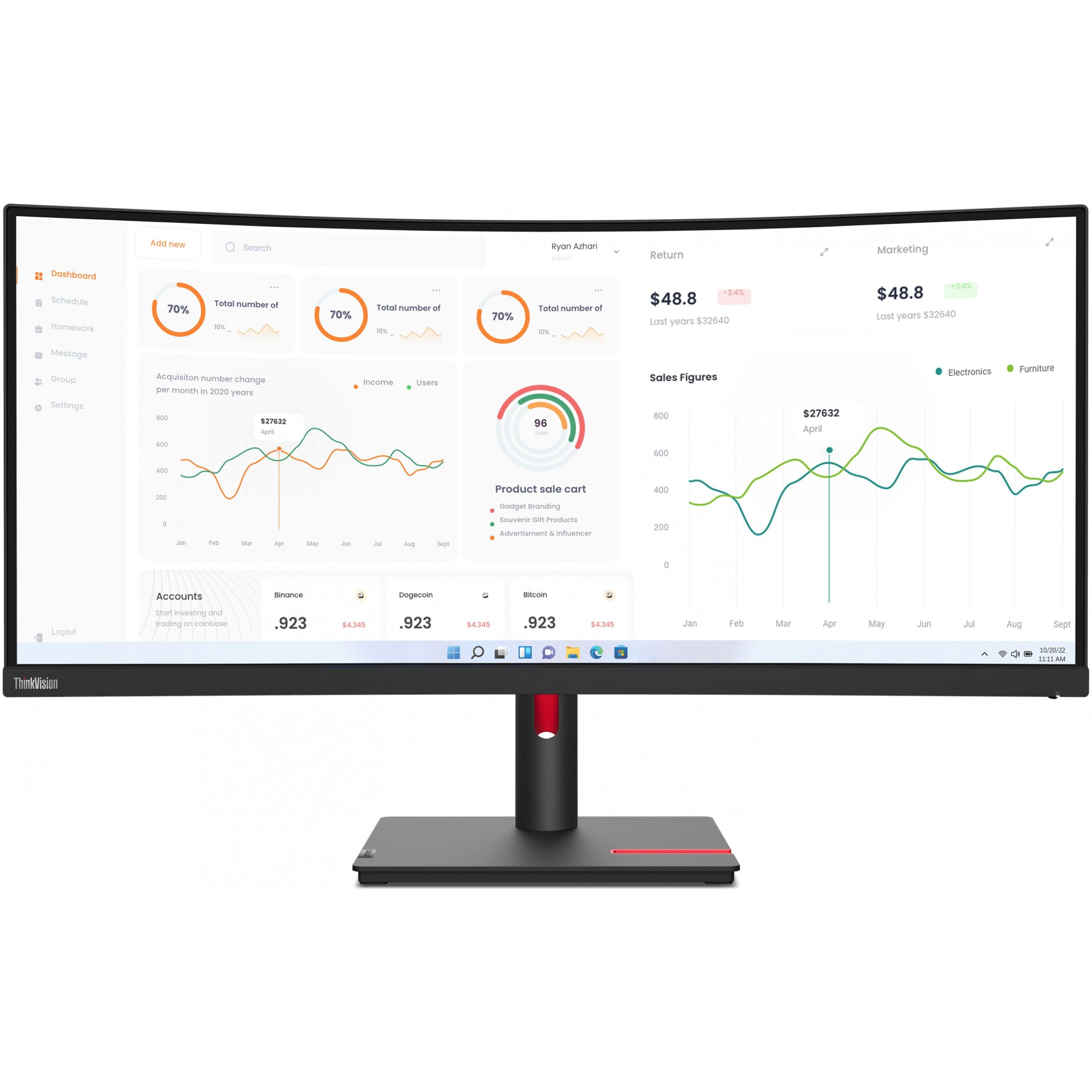 Monitor të Lakuar & UltraWide /937cm/34" (3440x1440) Lenovo ThinkVision T34w-30 4ms HDMI DP USB-C Wide Curve Raven Black - Figura 2