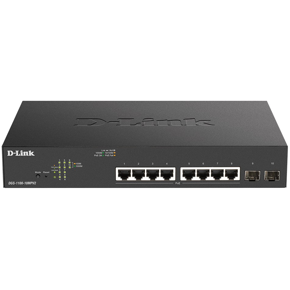 Switch D-Link DGS-1100-10MPV2/E M RM 2xSFP PoE (130W), 8+2 porte
