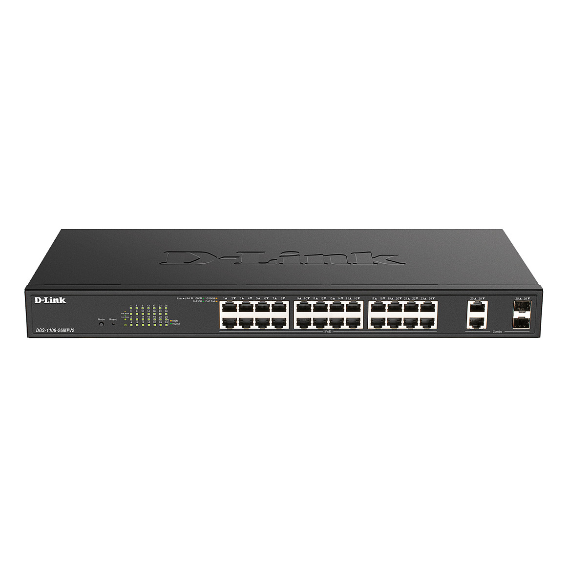 D-Link DGS-1100-26MPV2/E Smart Managed 24-Port Gigabit PoE+ with 2x SFP 370W Switch Rackmount