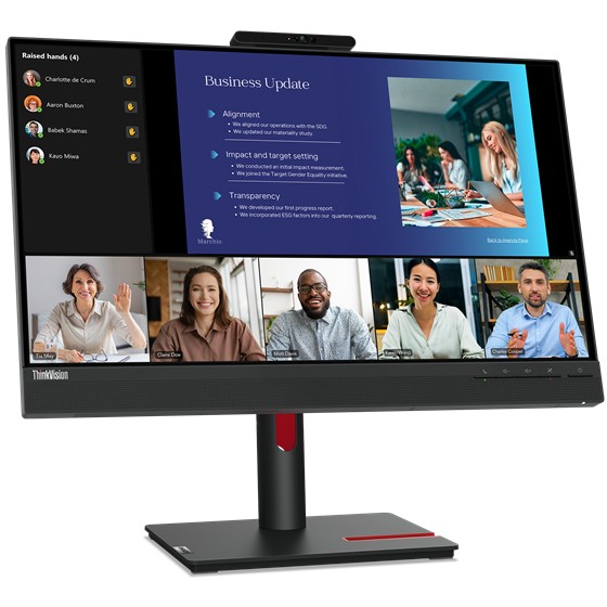 Monitor për Punë 61cm/24" (1920x1080) Lenovo ThinkVision T24v-30 16:9 FHD IPS 75Hz 4ms HDMI VGA DP Lautës Speaker Webcam Zi
