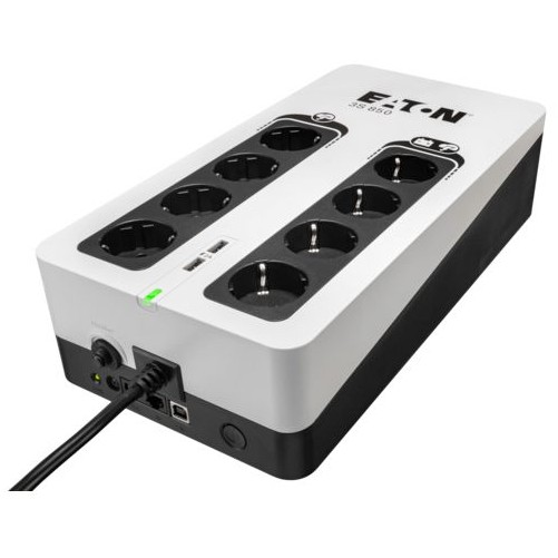 Eaton 3S Gen2 3S850D – 850VA 510W Offline UPS with Surge Protection, USB Communication, 8x Schuko and Compact Design for Home & Office Backup Power