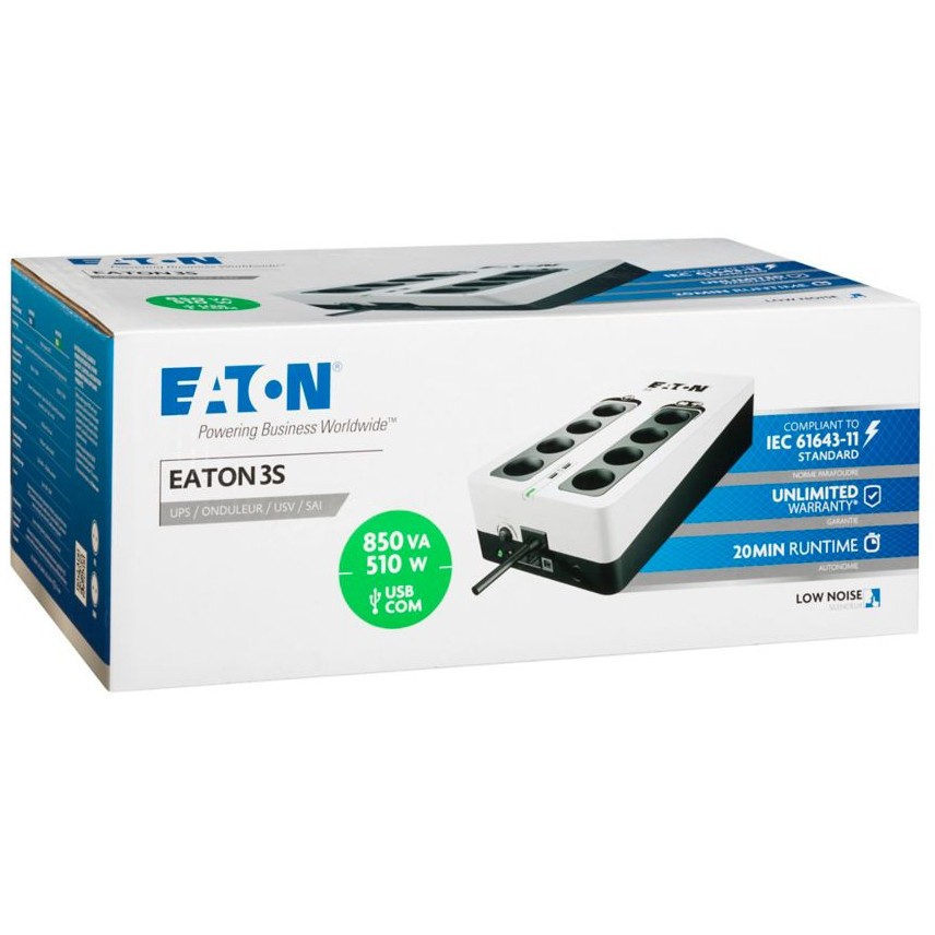 Eaton 3S Gen2 3S850D – 850VA 510W Offline UPS with Surge Protection, USB Communication, 8x Schuko and Compact Design for Home & Office Backup Power - Figura 3