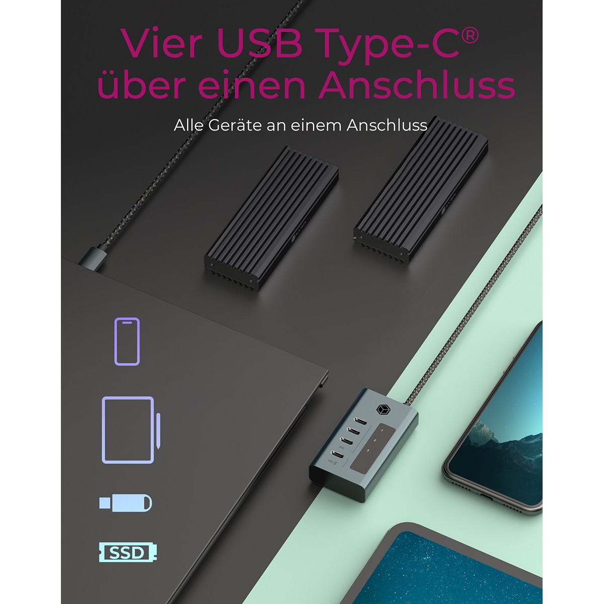 HUB ICY BOX IB-HUB1454-C31 / USB-C / 4-Port / 4xUSB-C / Display – Zezë - Figura 2