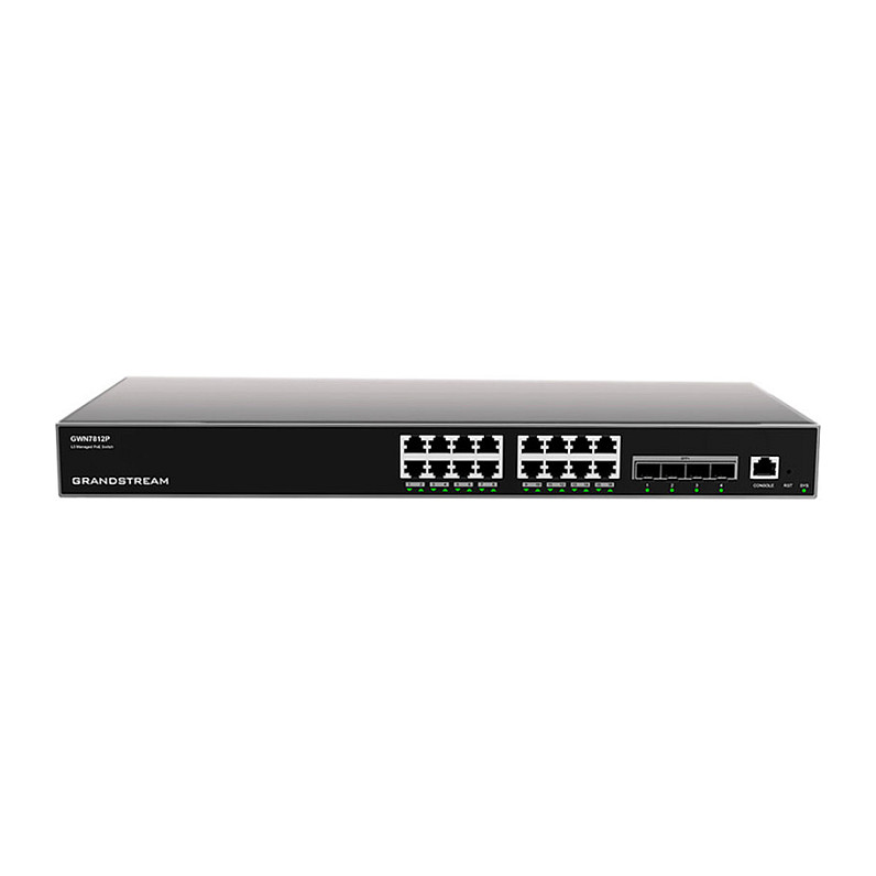 Grandstream GWN7812P Layer 3 Managed 16-Port Gigabit PoE+ Switch me 4x 10G SFP+ Uplink 240W Enterprise Network Switch