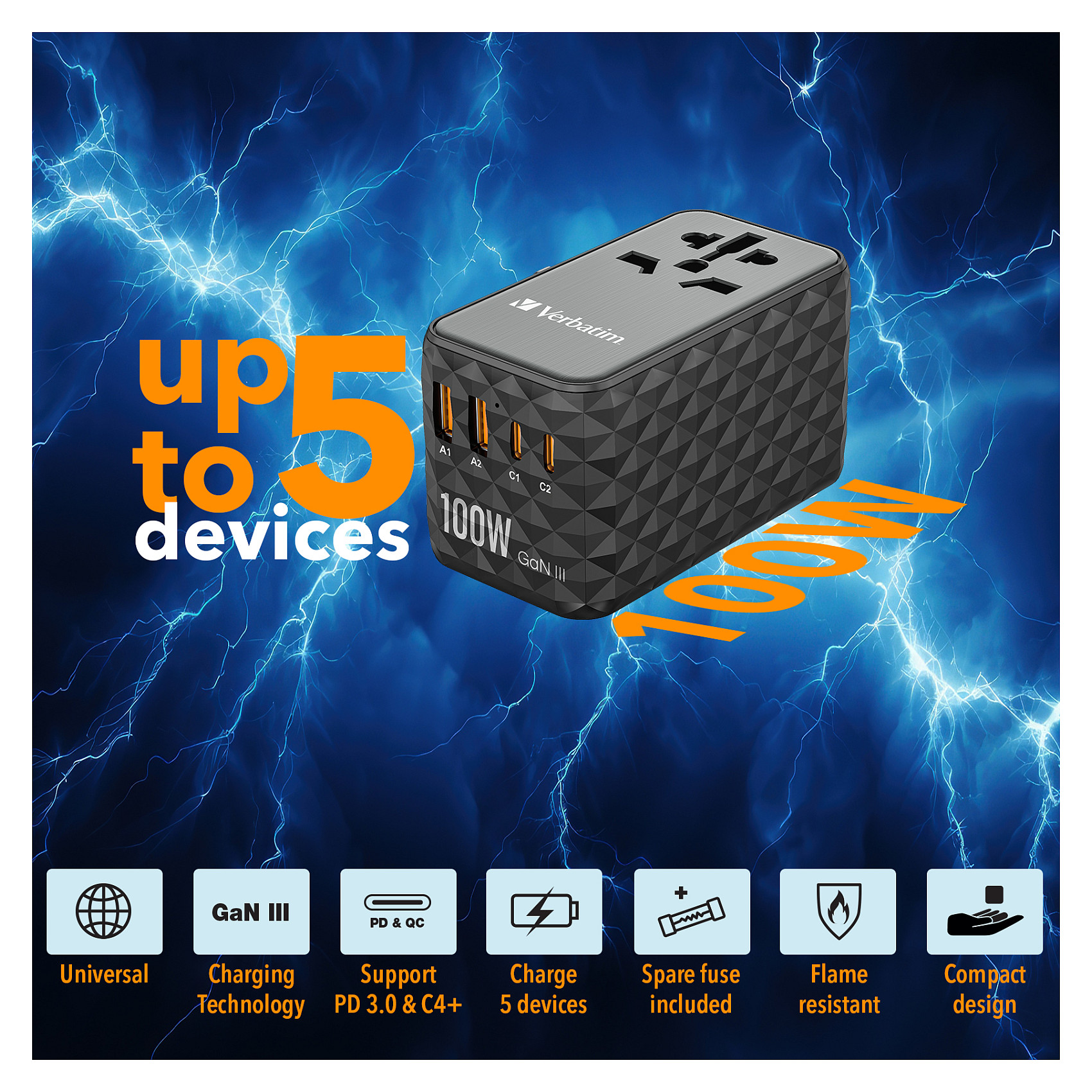 Adapter Verbatim / UTA-06 / 100W / Universal Travel Charger / GaN III - Figura 2