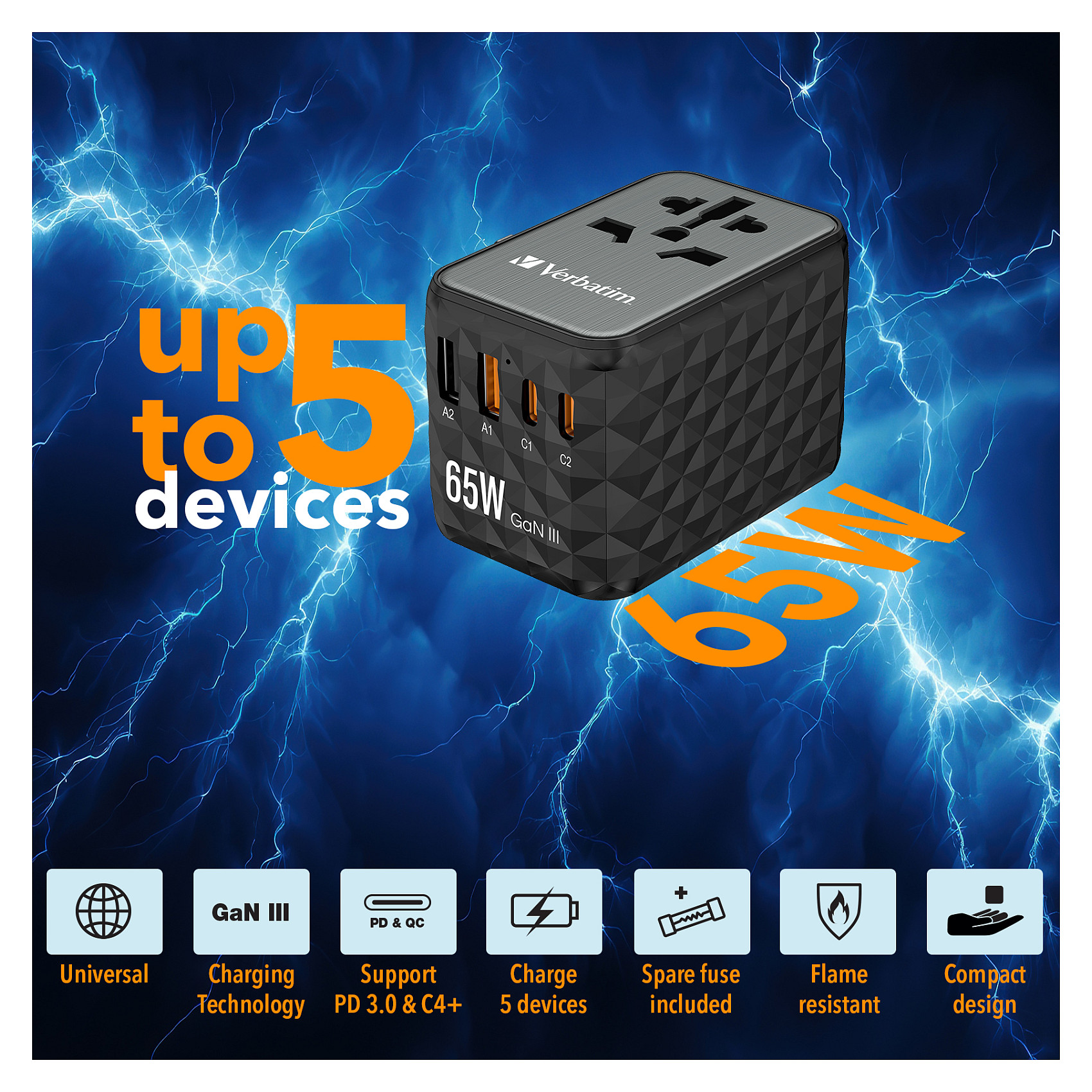 Adapter Verbatim / UTA-05 / 65W / Universal Travel Charger / GaN III - Figura 2