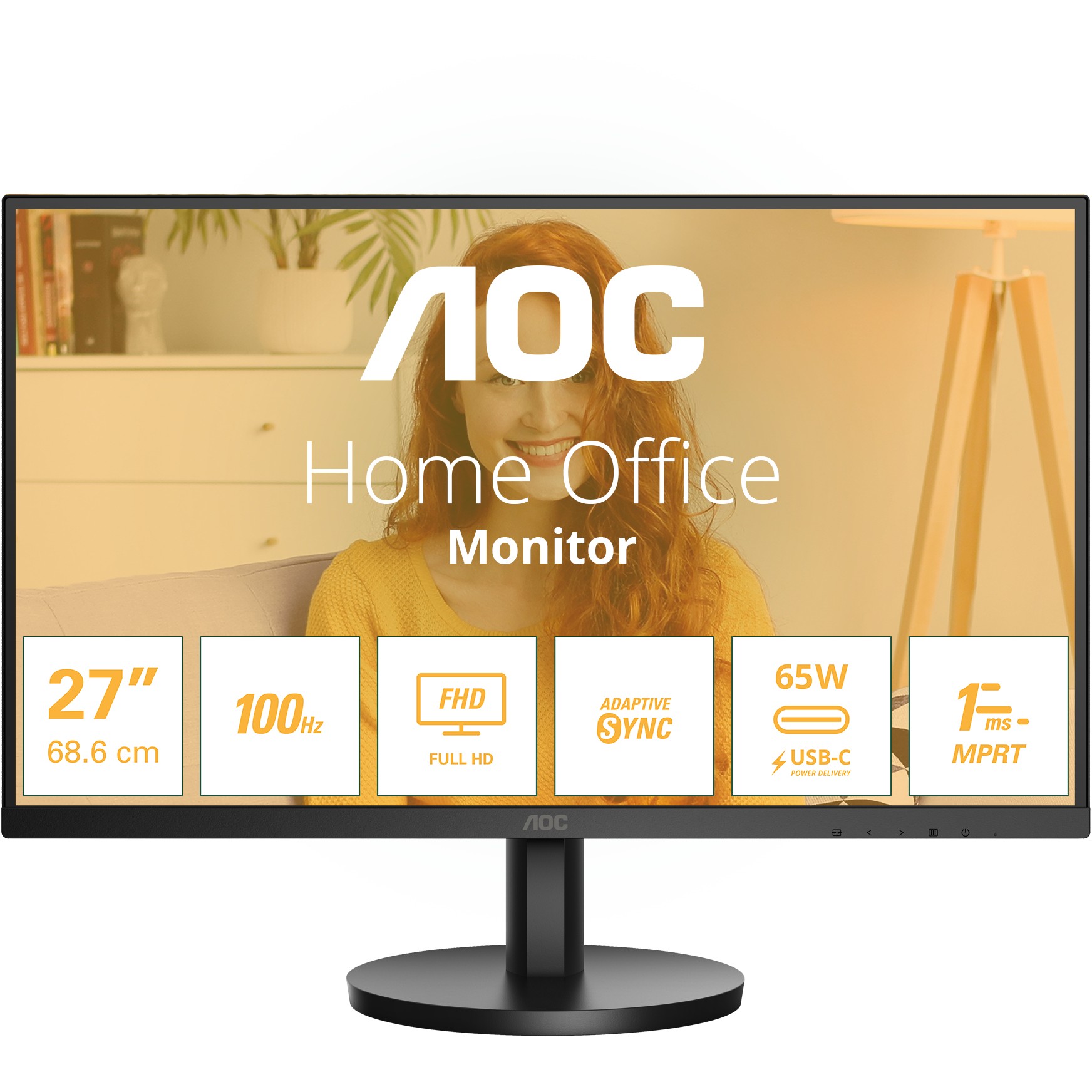 Monitor për Punë 68.68cm/27" (1920x1080) AOC Basic-line 27B3CA2 16:9 FHD IPS 1ms 100Hz HDMI USB-C Zëdhënës i Zi