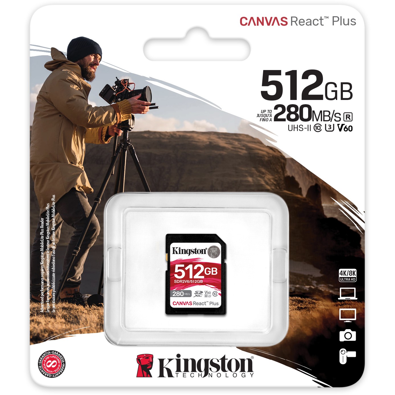 Kartë Memorie SD CARD 512GB Kingston Canvas React Plus XC Klasse 10 UHS-II U3 V60 - Figura 3