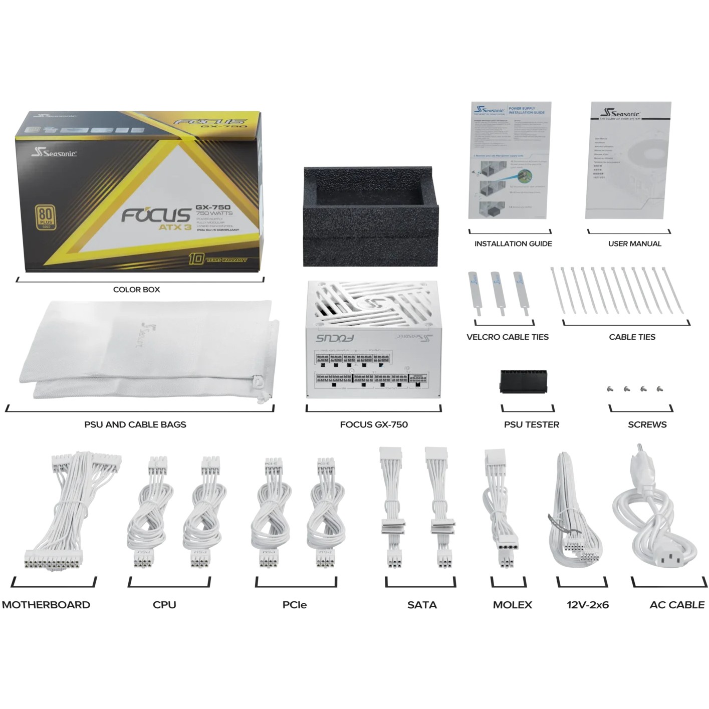 Furnizues Energjie 750W Seasonic FOCUS-GX-750-V4-E bardhë ATX 3.1 80+ Gold - Figura 3