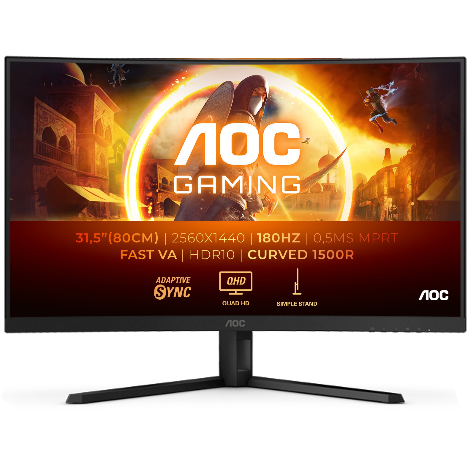 Monitor Gaming 81.3cm/32" (2560x1440) AOC Gaming CQ32G4VE 16:9 QHD i Kthyer FastVA 0.5ms 180Hz HDR10 HDMI DP E Zezë