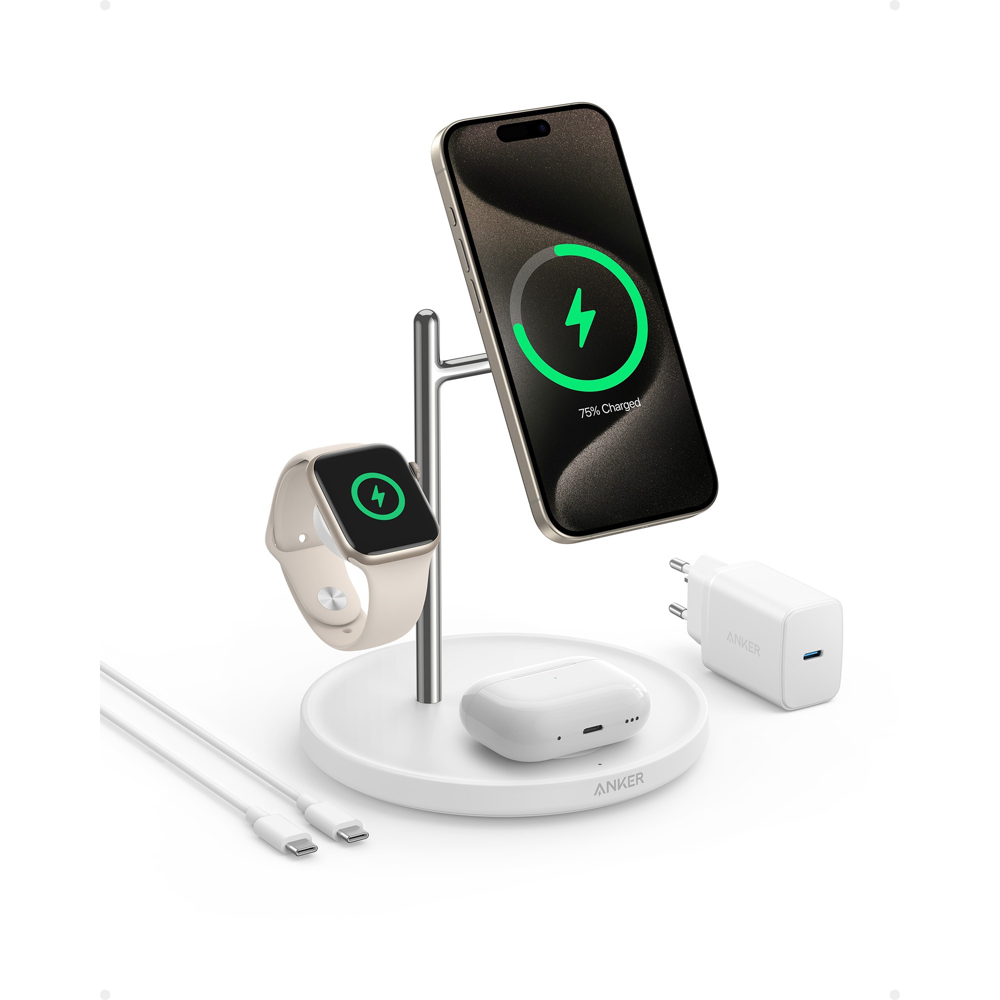 Adapter Anker MagGo Stacioni i Ngarkimit Pa Tel 3-në-1 i palosshëm i bardhë - Figura 2